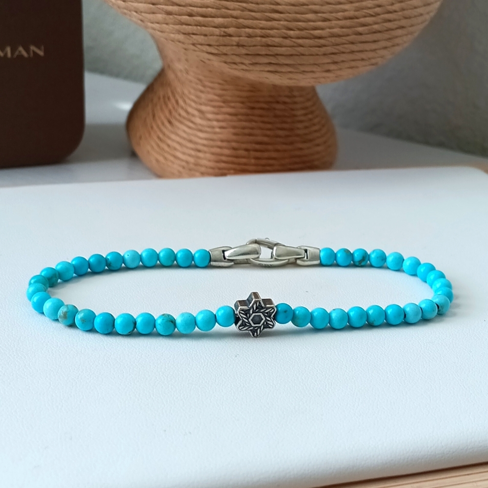 David Yurman Star of David Turquoise Sterling Silver 4mm Bracelet